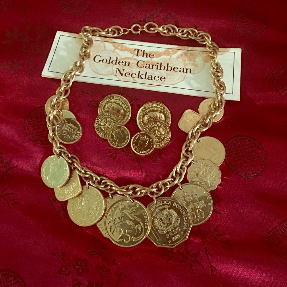 Necklace with matching pierced earrings.